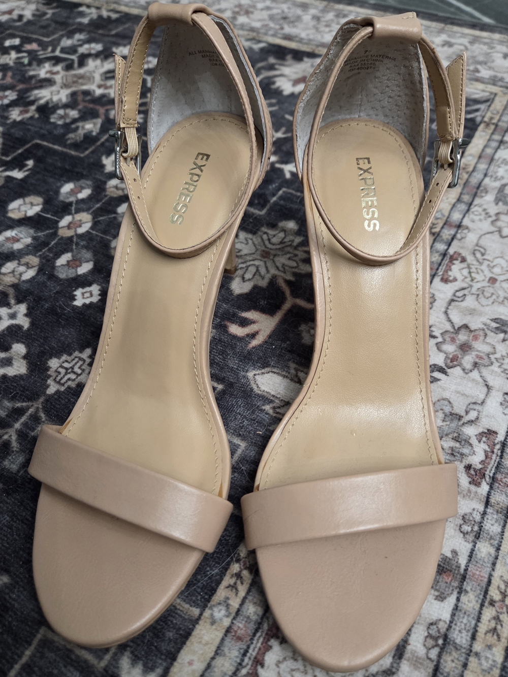 Express Beige Open-Toe Ankle Strap Heels